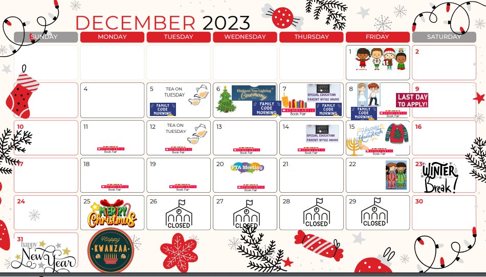 Here is the December calendar!
¡Aquí está el calendario de diciembre!
