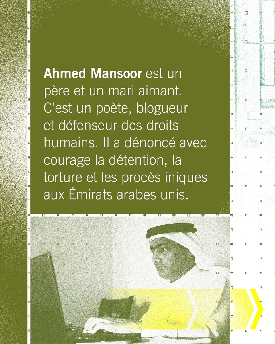 AmnestyMorocco's tweet photo. Demandez la libération immédiate et inconditionnelle d’Ahmed Mansoor ! 
Signez la pétition 🔗 https://t.co/ZzF55v6zOZ https://t.co/RBYwhZc8ve
