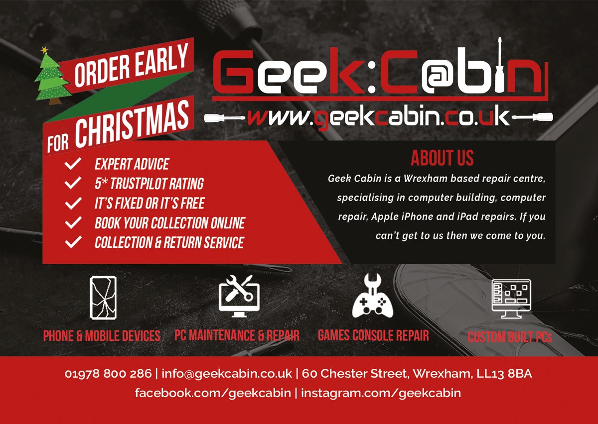 Geek Cabin IT Repair And Build Service - order early for Christmas Expert advice | 5* Trustpilot rating | It's fixed or it's free | Book collections online | Collections and return service 01978 800 286 | geekcabin.co.uk