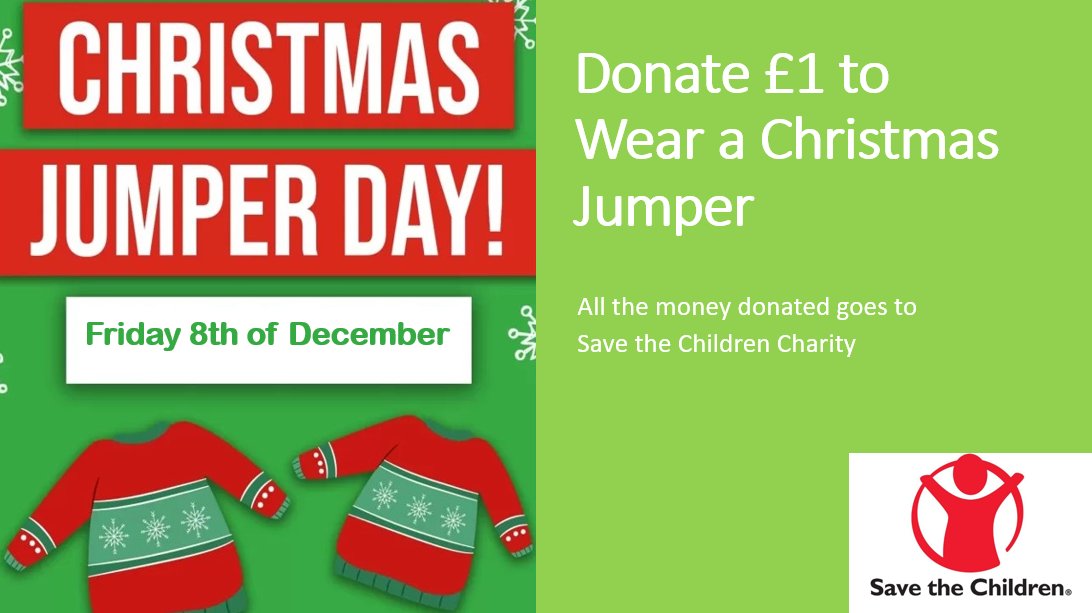 This coming Friday (8/12/23) the school will mark Christmas Jumper day where everyone is allowed to wear their Christmas Jumpers along with their school uniform. Donations will be collected by S6 on the day.