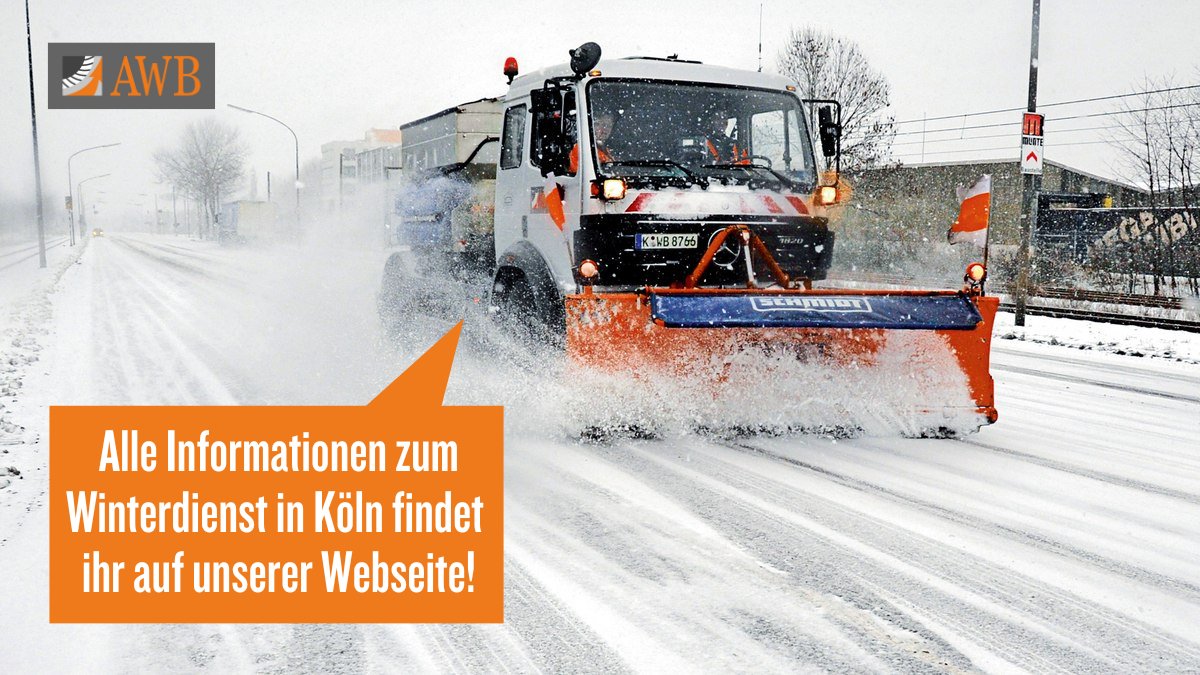 awbkoeln_info's tweet photo. Alle Informationen zu unseren Räum- und Streueinsätzen findet ihr auf unserer Webseite:
https://t.co/9ioBVe0WfU
#AWBkoeln #winterdienst #teamAWB #neuschnee https://t.co/Q4fRk71Ptz