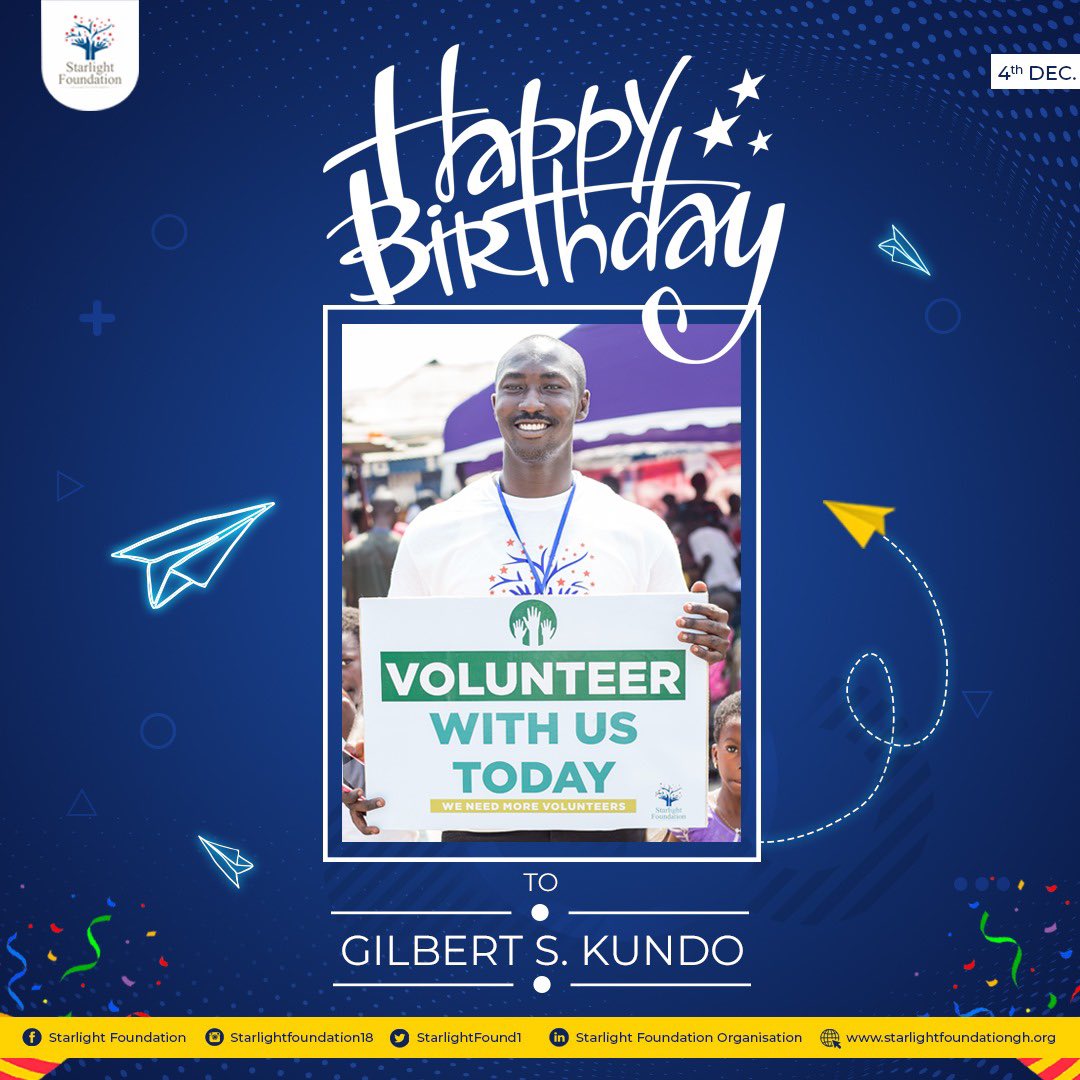 Happy birthday to a great member of our team member🎉🎂🎉. God bless you Gilbert🙏🏾

#StarlightFoundation #IncreasingImpact #CreatingChange #CelebratingChangemakers #HappyBirthdayGilbert
#AGreatChangemaker