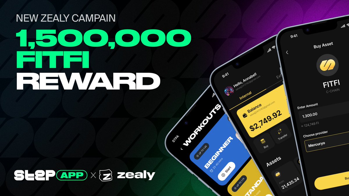 💫 Unleash the excitement with Step 2.0 &amp; our Rebranding Bonanza!

🚀 Dive into the thrill of a 1,500,000 $FITFI prize pool! 100 lucky random participants snag 15,000 $FITFI each!

✅  To qualify, chase down at least half of the TOP 1 member's points. Hurry! 

🗓️ The campaign