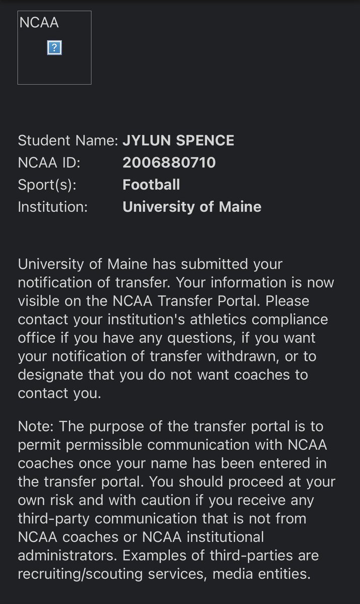 JylunSpence6's tweet photo. First I would like to thank Maine for giving me an opportunity, with that being said I am entering the transfer portal with 2 years of eligibility left. Recruitment is open. https://t.co/FDbke6ORi9