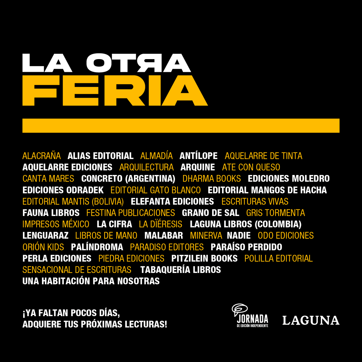 gristormenta's tweet photo. ¡Nos vemos el sábado!✨

Volvemos a compartir la lista de editoriales independientes que participaremos en La Otra Feria —y un mapa con la ubicación de Laguna. ¡Difunde entre tus amigos y apoya la edición independiente!

⏰ De 11 am a 7:30 pm.
🎟️ Entrada libre https://t.co/RDVlKZwVDP