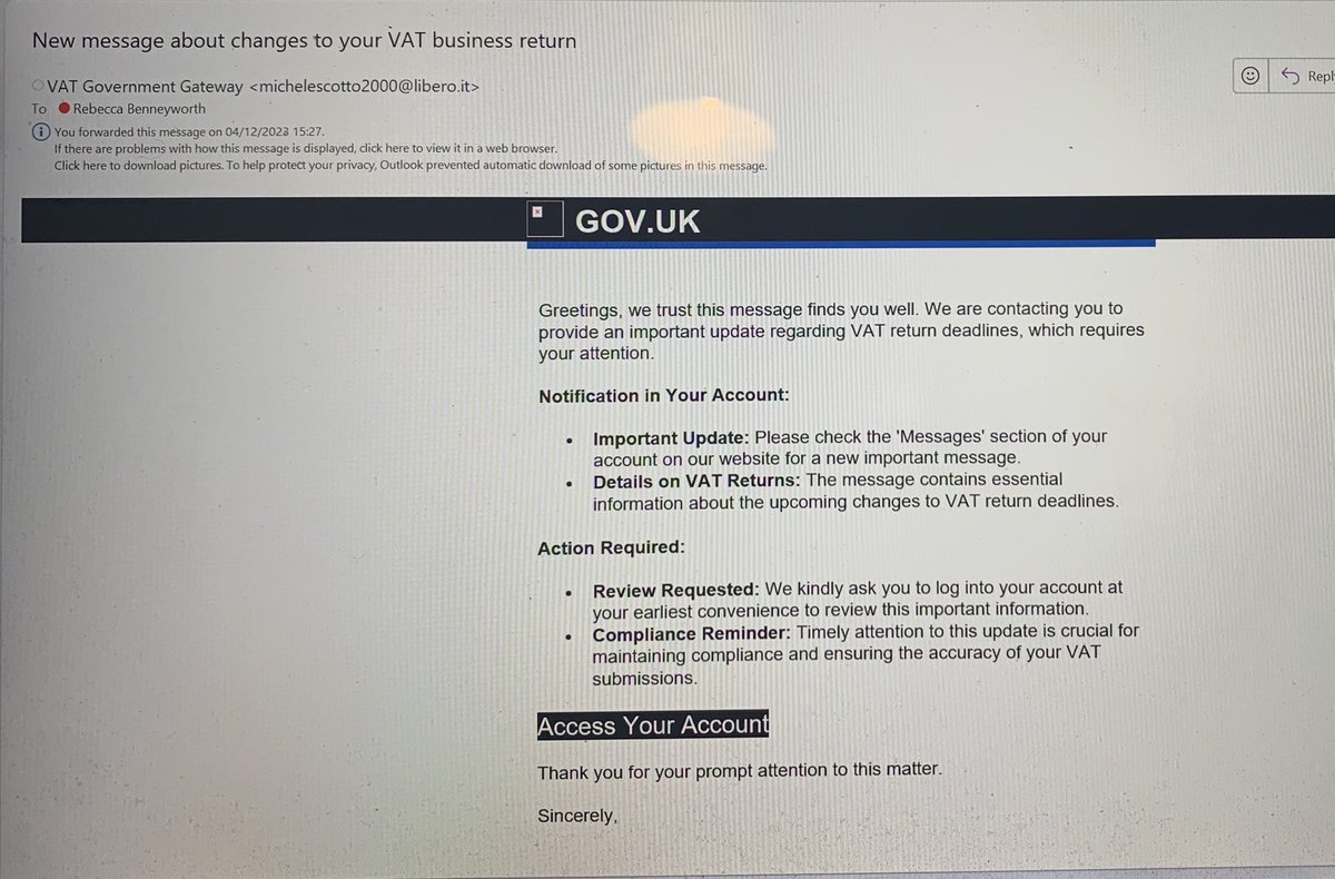 URGENT. Just received this email and almost fell for it. It is a scam. Forwarded it to phishing@hmrc.gov.uk Tell your clients!
