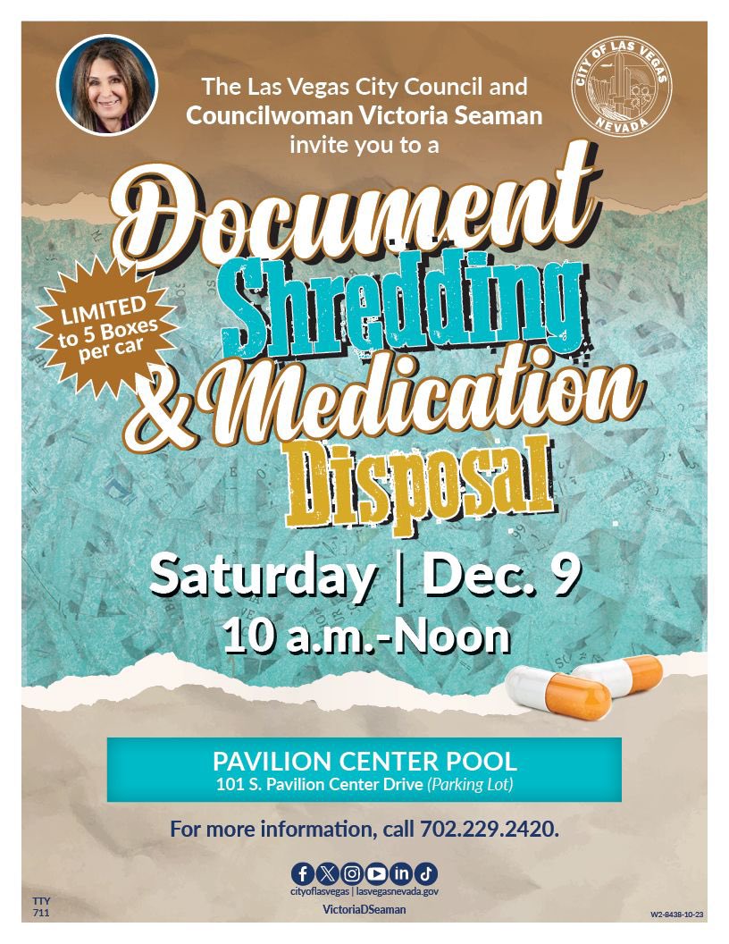 VictoriaDseaman's tweet photo. Get ready for upcoming events you won't want to miss! Please mark your calendars and join us for the fun and excitement! 

#lvcouncil #lvccward2 #UpcomingEvents #SaveTheDate #JoinUs @CityOfLasVegas 
#veteransmemorialcommunitycenter #communityevent #documentshredding #medicationdisposal #holiday #holidaymingle #holidayfestivities #Antihumantrafficking #trafficking #humantrafficking #familyfun #breakfastbuzz #gatherings #connections #poolparty #pavilionpool