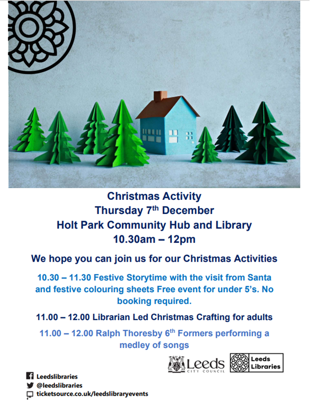 Pop along to Holt Park Library on Thursday for a morning of Christmas activities!