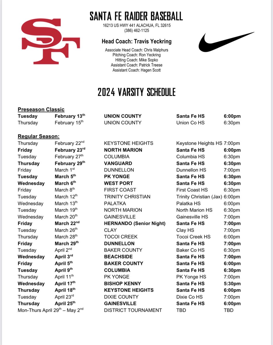 SantaFeRaiderBB's tweet image. Mark. Your. Calendars.
We look forward to seeing everyone at the ballpark this Spring. Go Raiders.
#Together