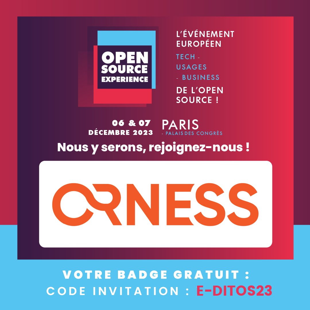 Rejoignez-nous au salon Open Source Experience les 6 et 7 décembre pour discuter tech et logiciels libres et découvrir des démos de projets #OpenSource que nous soutenons ! 👨‍💻

Obtenez votre invitation gratuite ici : lnkd.in/g9BvrtXw

#logiciellibre