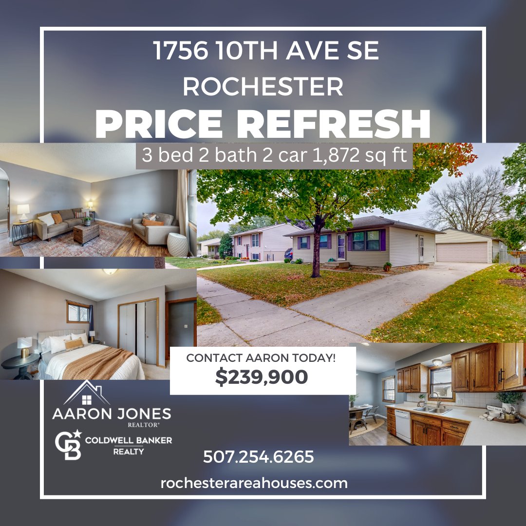 A fantastic house for a great price!  Don't miss out, schedule your showing today!
#rochmn #rochestermn #rochestermnrealtor #newprice #mayoclinic #seminnesota