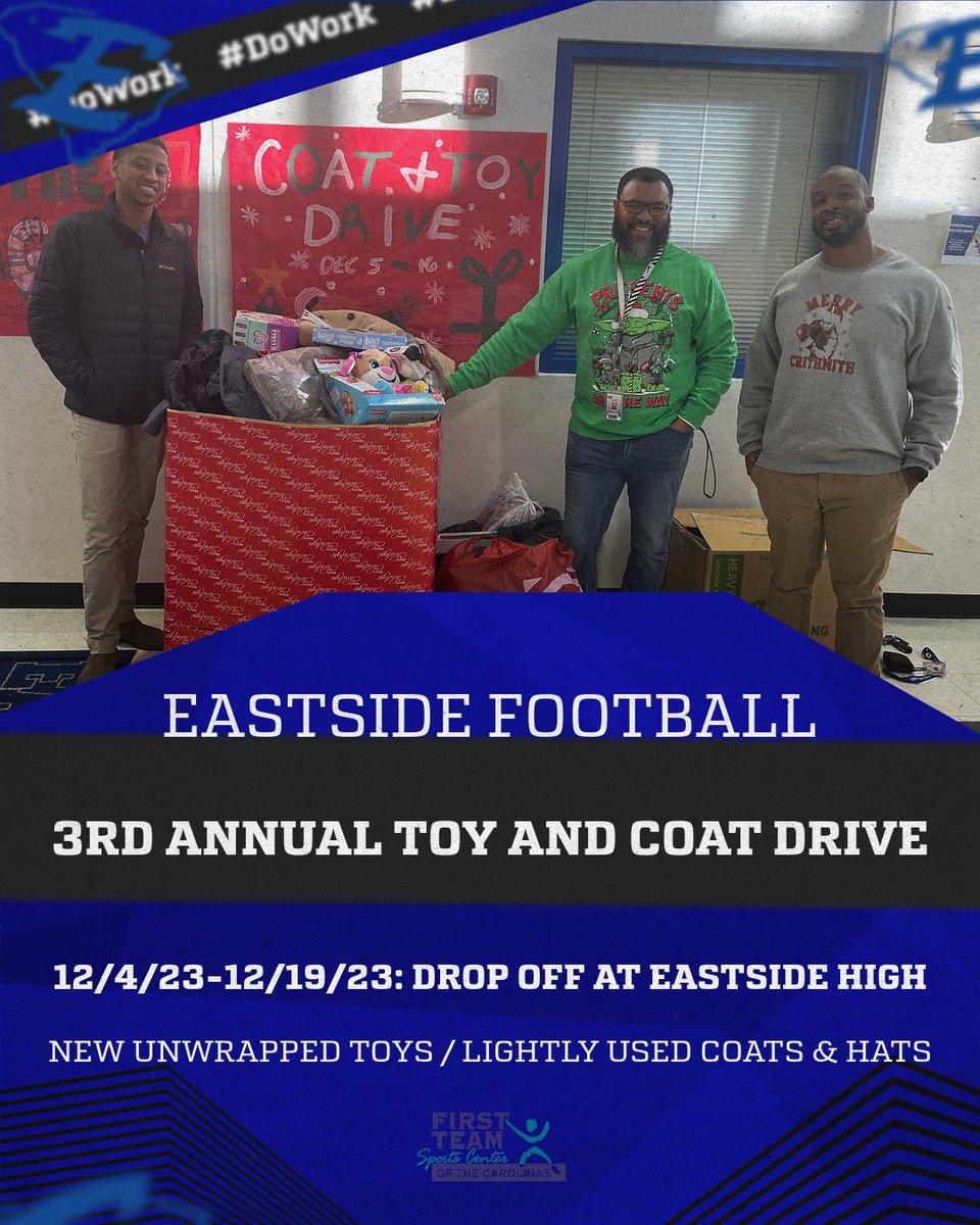 EHSEagleFootball (@eastsidefbsc) on Twitter photo Please stop by Eastside High and drop a gift under the tree for our Football Toy and Coat Drive! <a href="/coachwoolcock/">Dr. Andre Woolcock</a> <a href="/CoachHoff/">Justin M. Hoffman</a> <a href="/Coach_Ford05/">Ford</a> <a href="/coach_haley/">Coach Matt Haley</a> <a href="/EMills8/">Ern Mills</a> <a href="/andyaustin22/">Andrew</a> <a href="/SCFCA1/">SCFCA</a> <a href="/CoachGreenJ/">Coach Green</a> <a href="/gcschools/">Greenville County Schools</a> Please stop by Eastside High and drop a gift under the tree for our Football Toy and Coat Drive! <a href="/coachwoolcock/">Dr. Andre Woolcock</a> <a href="/CoachHoff/">Justin M. Hoffman</a> <a href="/Coach_Ford05/">Ford</a> <a href="/coach_haley/">Coach Matt Haley</a> <a href="/EMills8/">Ern Mills</a> <a href="/andyaustin22/">Andrew</a> <a href="/SCFCA1/">SCFCA</a> <a href="/CoachGreenJ/">Coach Green</a> <a href="/gcschools/">Greenville County Schools</a>