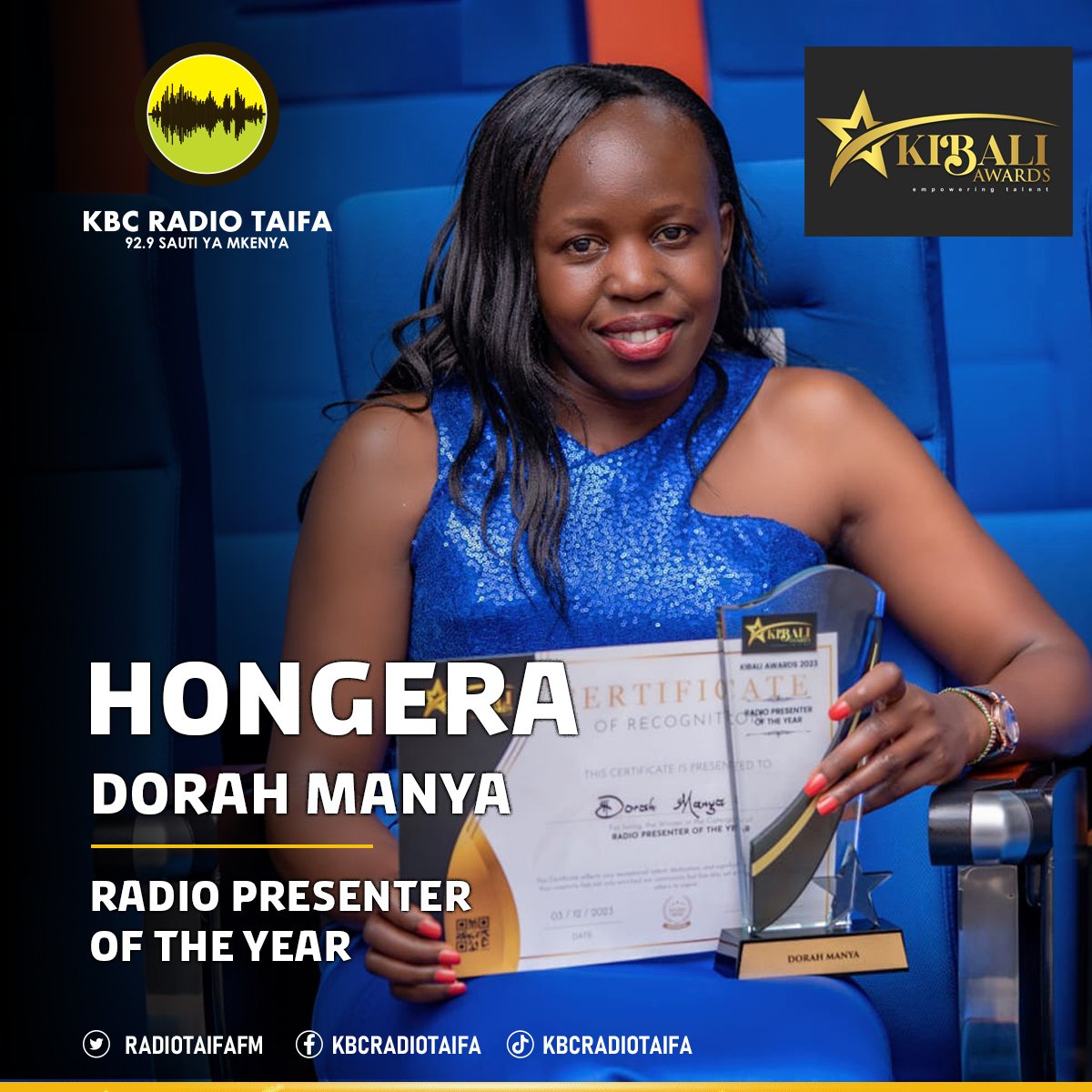 Congratulations Dorah Manya Kwa kuibuka MTANGAZAJI BORA wa Mwaka Katika Tuzo za KIBALI. Hongera Sana, Umetuheshimisha Zaidi. 

Tusaidie Kumpongeza MTANGAZAJI Bora wa Mwaka humu Nchini ambaye ni <a href="/DorahManya/">Dorah Manya</a> 
#Zinga ^FN