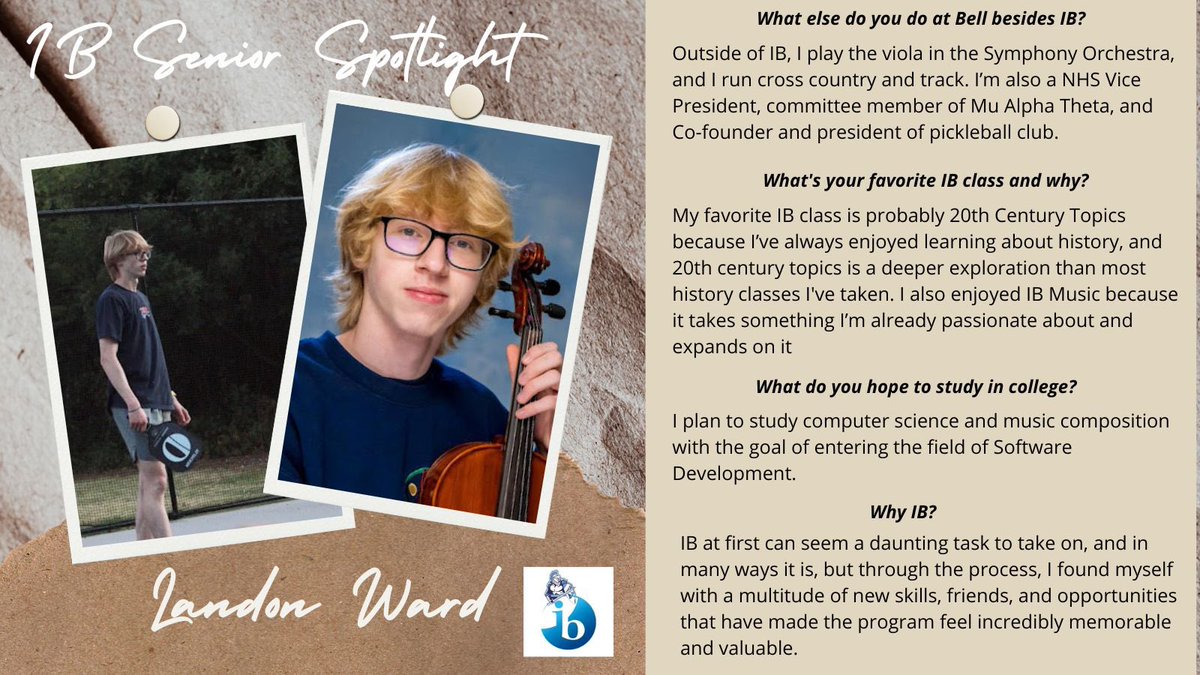 Our IB Senior Spotlight this week is Landon Ward! <a href="/RandyBelcherBHS/">Randy D Belcher</a>