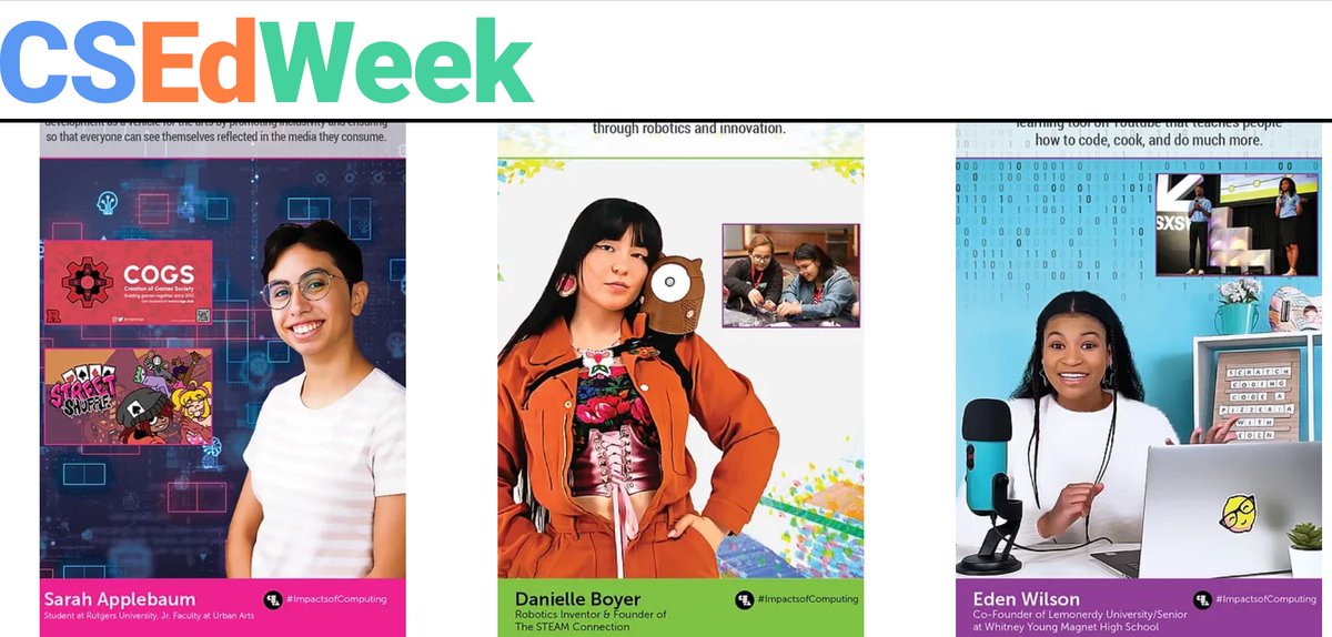 Happy #CSEdWeek! Please join our @csteachersorg CSEdWeek kickoff event at 6pm CT today, and check out our new CS hero resources, profiling how diverse leaders have contributed to the world through CS. Learn more at CSEdWeek.org #CSforAll