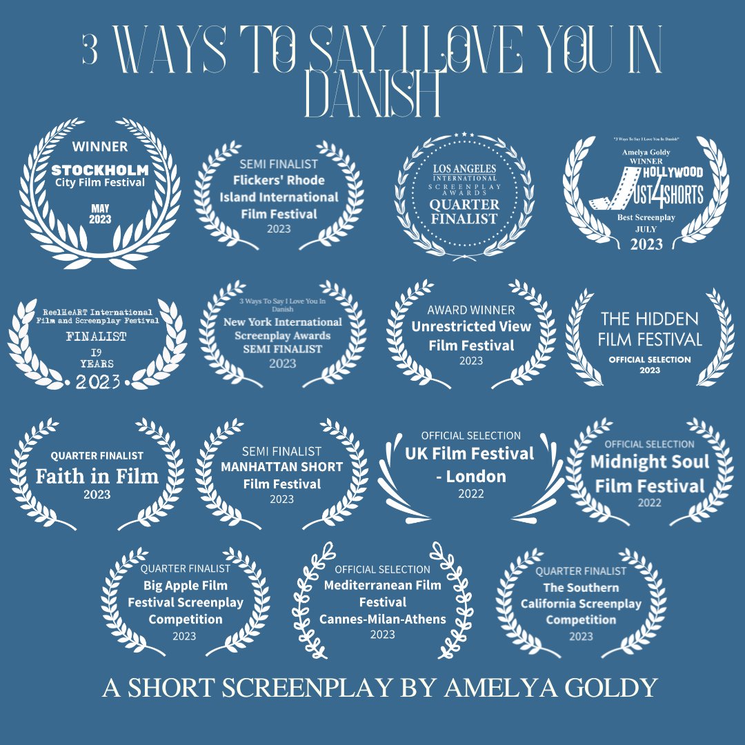 Amazing news! '3 Ways To Say I Love You In Danish' is Quarter Finalist at @socalscreenplay via FilmFreeway.com! - 😀🥂 #festivalwinner #screenwriter #screenplay #female #nordic #denmark #london #scandinavian #hygge #fantasy #supernatural #romcom #LoveStory