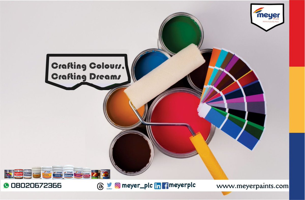 meyer_plc's tweet photo. Monday mornings are brighter with Meyer Paints. Stay Happy and start your week with vibrant colours. Crafting Colours, Crafting Dreams – Meyer PLC, Nigeria's Beacon of Excellence in Paints!
#meyerpaints #mondaymotivation #EndlessInspiration #Painter #Construction #Estateplanner https://t.co/nY6okPTE5I