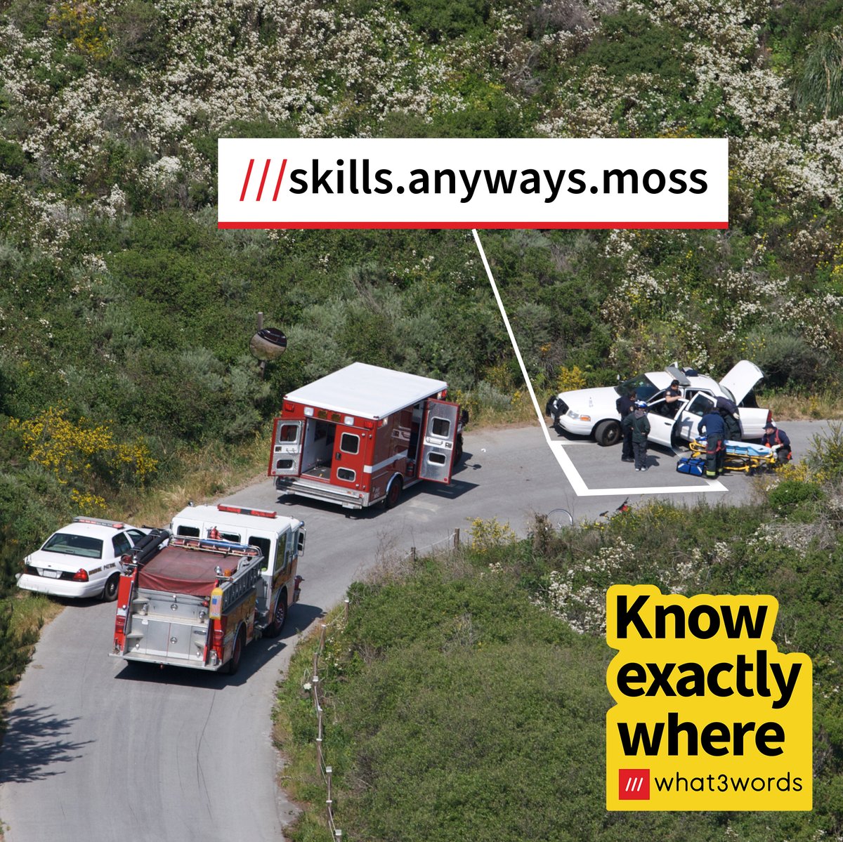 what3words's tweet photo. Sharing your precise location in an emergency can save vital time. Public Safety teams around the US & Canada are teaching people how to use @what3words in emergencies. Make sure you’re prepared & download the free app so you can help 911 #KnowExactlyWhere in an emergency. https://t.co/rCXBA1Yx6u