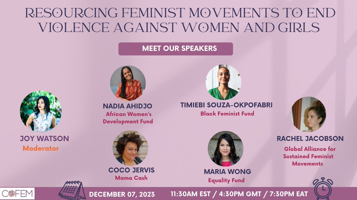 Join us as we talk through Resourcing Feminist Movements to End Violence Against Women and Girls. 𝔻𝕖𝕔𝕖𝕞𝕓𝕖𝕣 𝟘𝟟, 𝟚𝟘𝟚𝟛 𝟙𝟙:𝟛𝟘𝕒𝕞 𝔼𝕊𝕋/ 𝟜:𝟛𝟘𝕡𝕞 𝔾𝕄𝕋/ 𝟟:𝟛𝟘𝕡𝕞 𝔼𝔸𝕋 Register here to join in us02web.zoom.us/meeting/regist…