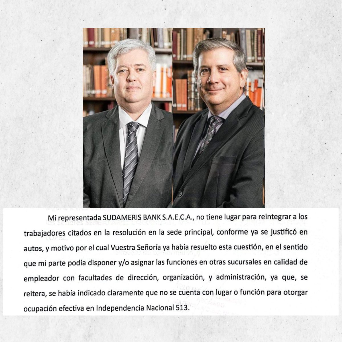 GuachireM's tweet photo. Los abogados de Sudameris Bank Javier Irún y Félix Villamayor indicaron en varios momentos que el Banco no tiene lugar para reintegrar a los trabajadores, un argumento irrisorio y ofensivo https://t.co/lzQvECXkon
