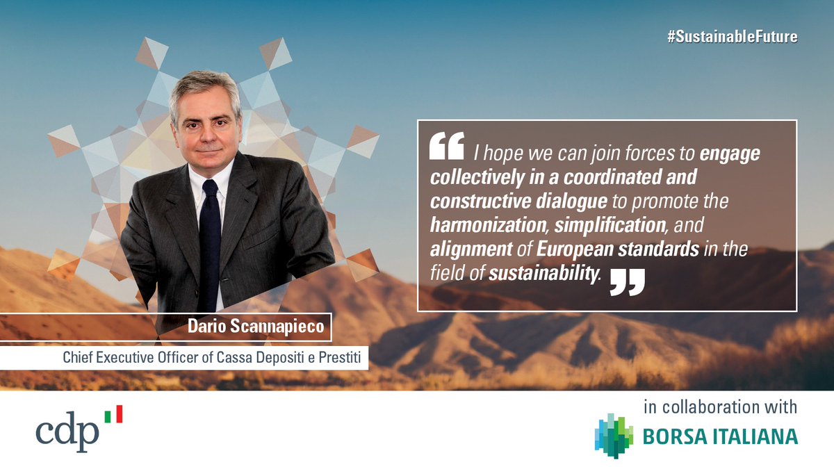 🗣️The speech of Dario #Scannapieco, CEO of <a href="/GruppoCDP/">Cassa Depositi e Prestiti</a>, during the panel "The role of national promotional institutions in Europe's ESG transition". 

Eyes on a #SustainableFuture 
📍 @BorsaItalianaIT

Live Streaming: cdp.it/eyesonasustain…