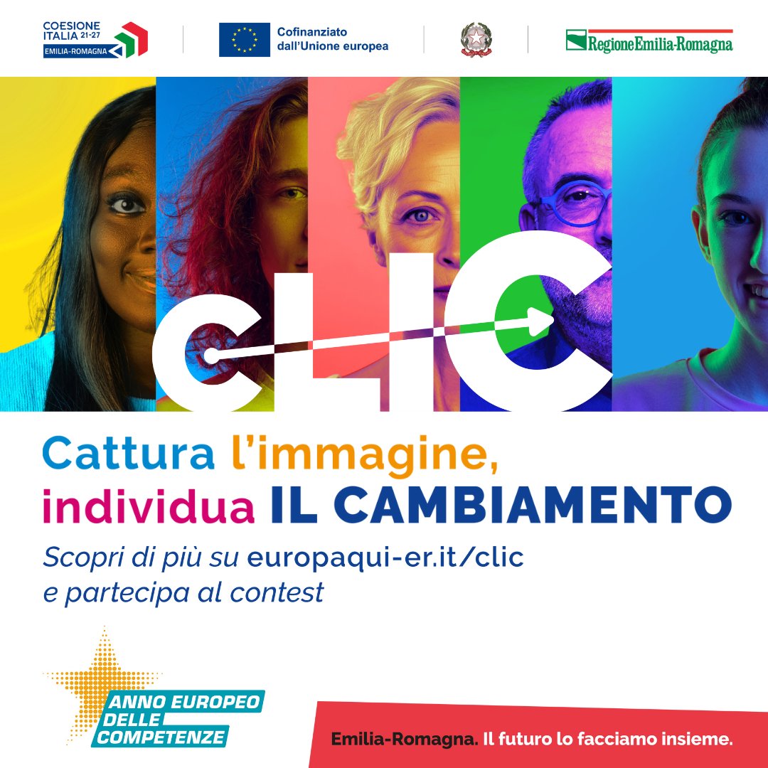 #Europa. In occasione dell'Anno europeo delle #competenze, la #RegioneER #EmiliaRomagna lancia il #concorso #CLIC, per far raccontare attraverso le #immagini un cambiamento legato alle #competenze. Iscriviti e partecipa subito 👉 europaqui-er.it/clic