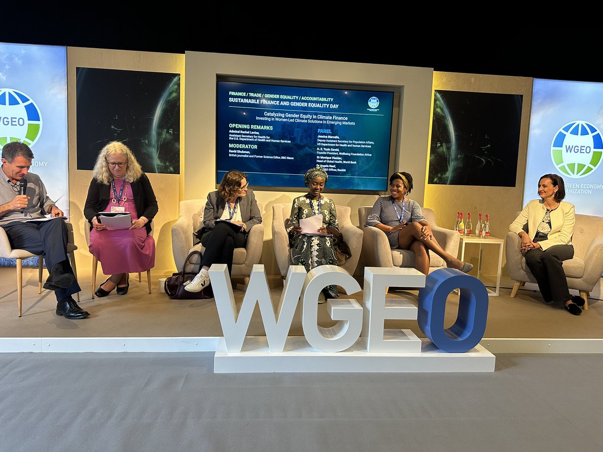 Women are change makers in climate and health, an army of untapped potential, we can unleash this power for change - interesting panel with @HHS_ASH Admiral Rachel Levine @ToyinSaraki @ThisIsReckitt moderated by @DavidShukman on catalyzing gender equity in climate finance