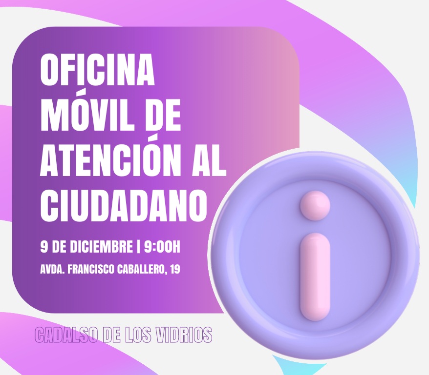 La oficina móvil de atención al ciudadano de la Comunidad de Madrid visitará #CadalsoDeLosVidrios este sábado, día 9. 📍 Quedará estacionada junto a la plaza de toros de 9:00 a 10:00h.