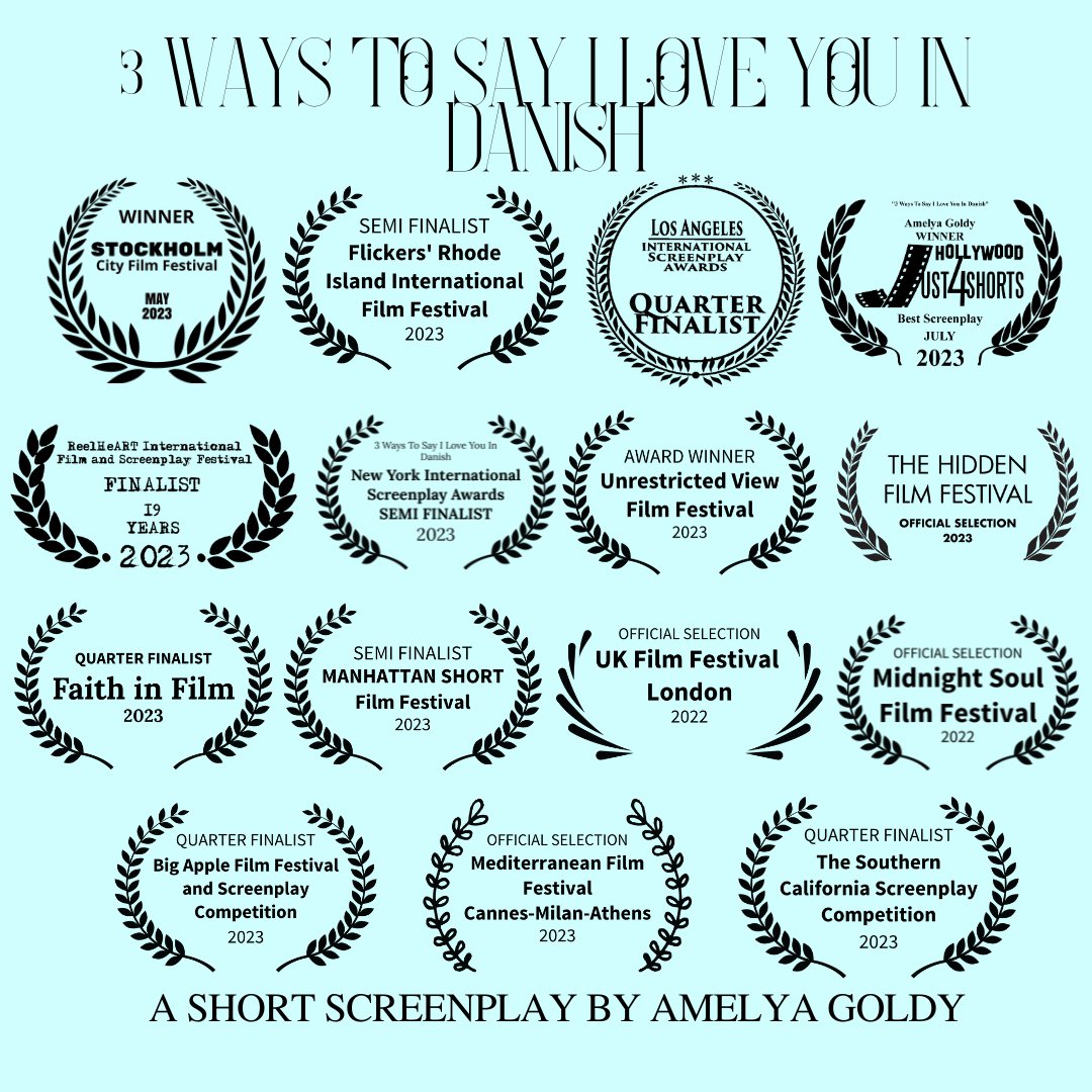 Amazing news!  My short screenplay “3 Ways To Say I Love You In Danish” was officially selected @ Mediterraean Film Festival Cannes-Milan-
Athens 😀🥂 #festivalwinner #screenplay #female #nordic #denmark #london #scandinavian #fantasy #supernatural #romcom #lovestory