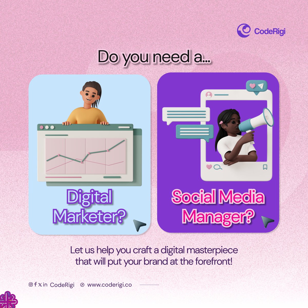 coderigi_'s tweet image. 🚀 Seeking a Digital Marketer or Social Media Manager? We&apos;re here to engineer digital masterpieces that skyrocket your brand&apos;s online presence! 
Let&apos;s take your brand to the forefront together. DM us now! 
#SocialMediaManagement
#DigitalMarketing
#CodeRigi