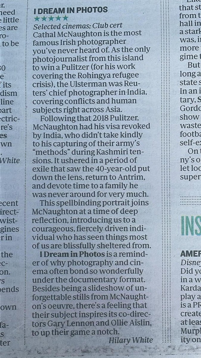 I Dream In Photos- 5 stars in the Sunday Independent ⭐️⭐️⭐️⭐️⭐️
On in the @IFI_Dub until this Thursday Dec 7, and then @LightHouseD7 on Sun Dec 10, @PalasGalway on Tues Dec 12 @gambitpictures @ScreenIreland @NIScreen @annarice @eggpost @aslinndubh 
Thank you @HAWhiteK