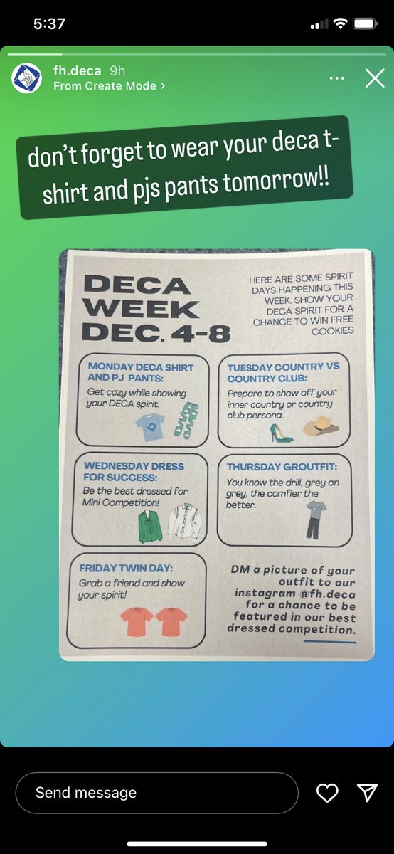 DECA week this week….DECA shirt and PJ pants
