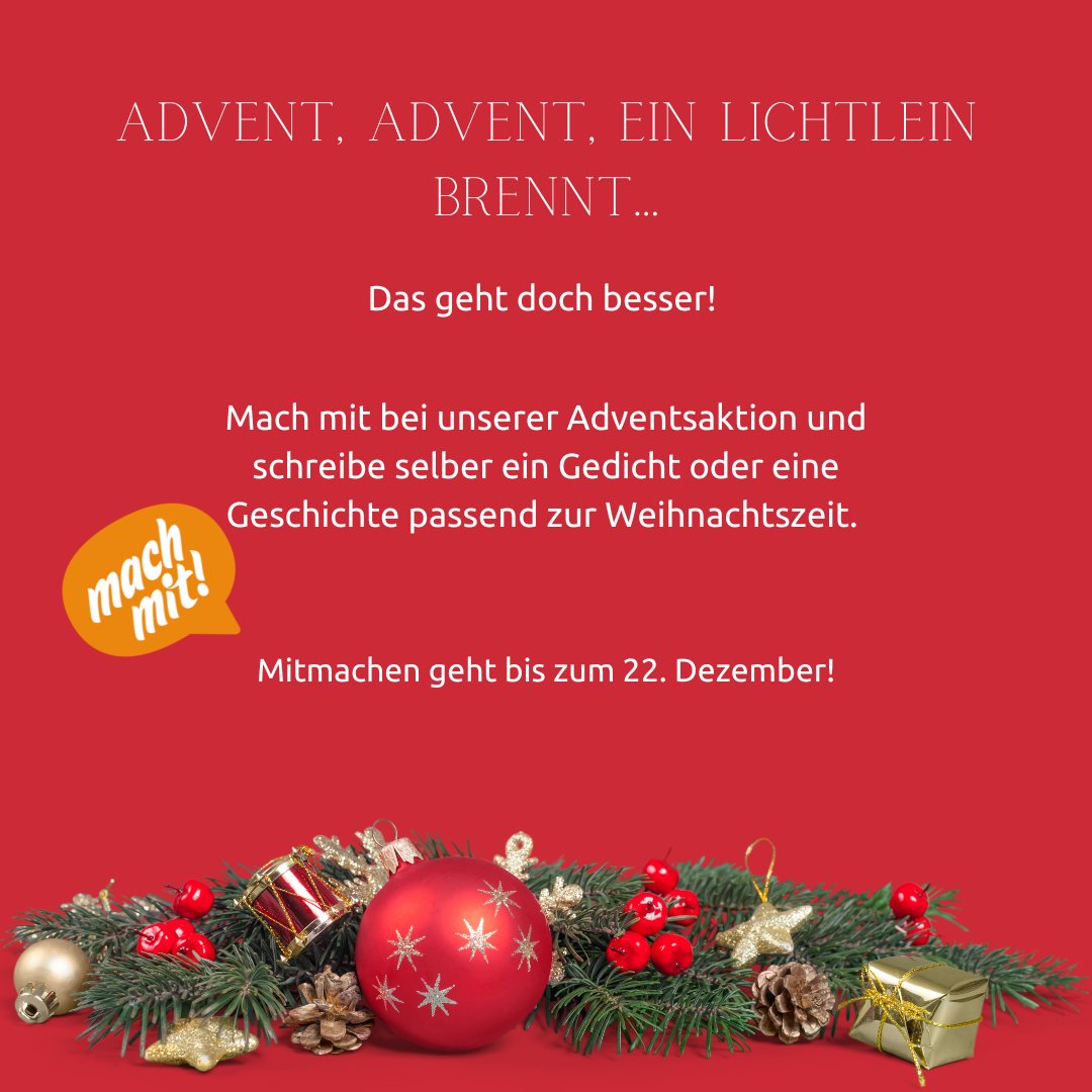 Traditioneel worden in Duitsland kerstgedichten en -verhalen voorgedragen, daarom organiseren we dit jaar een literaire adventsactie. Leerlingen schrijven zelf een gedicht of kort verhaal. Het beste werk wordt beloond met een prijs! Lees meer: machmit.nl/adventsactie-2…