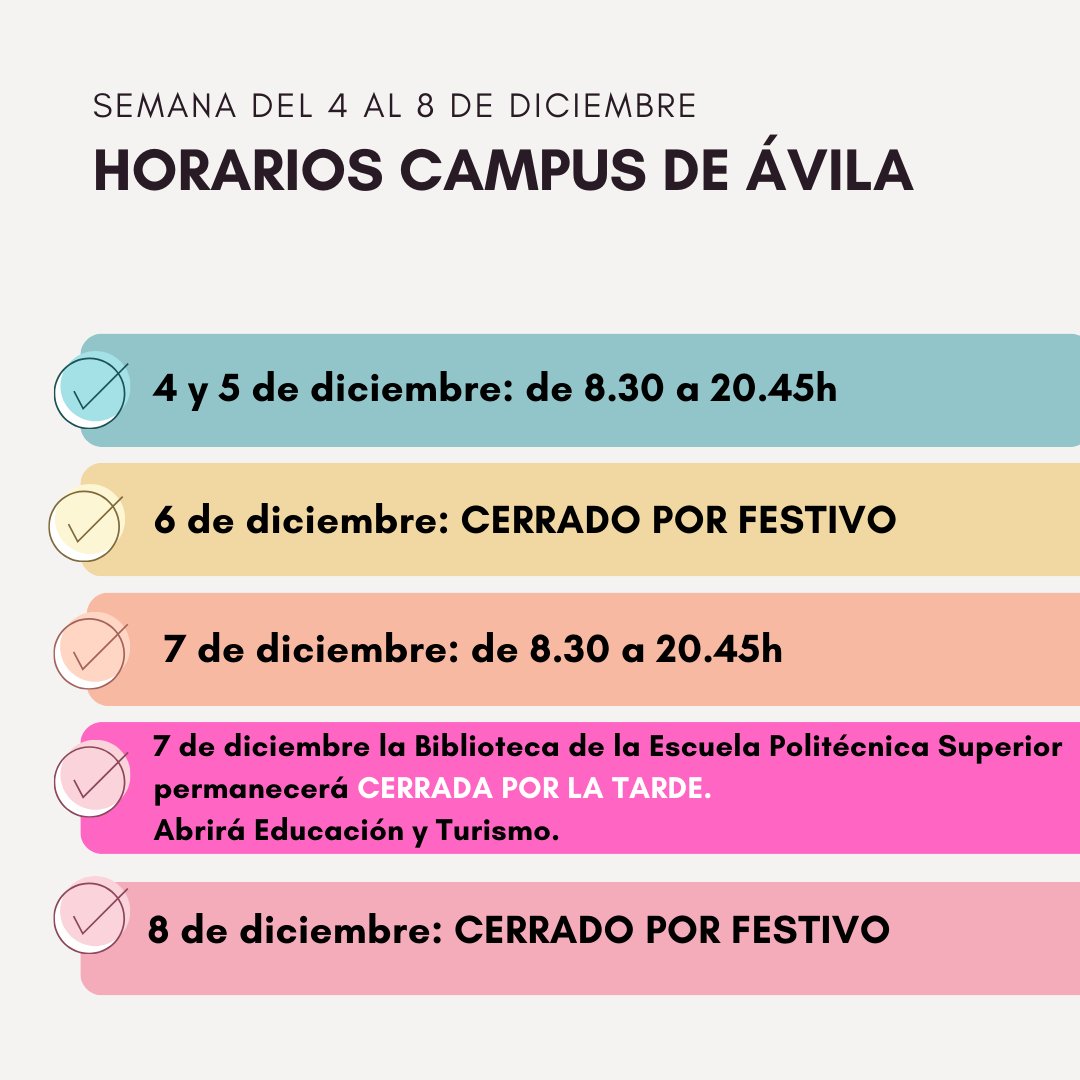 Horarios para la semana del puente de diciembre <a href="/bibliotecasusal/">Bibliotecas USAL</a>