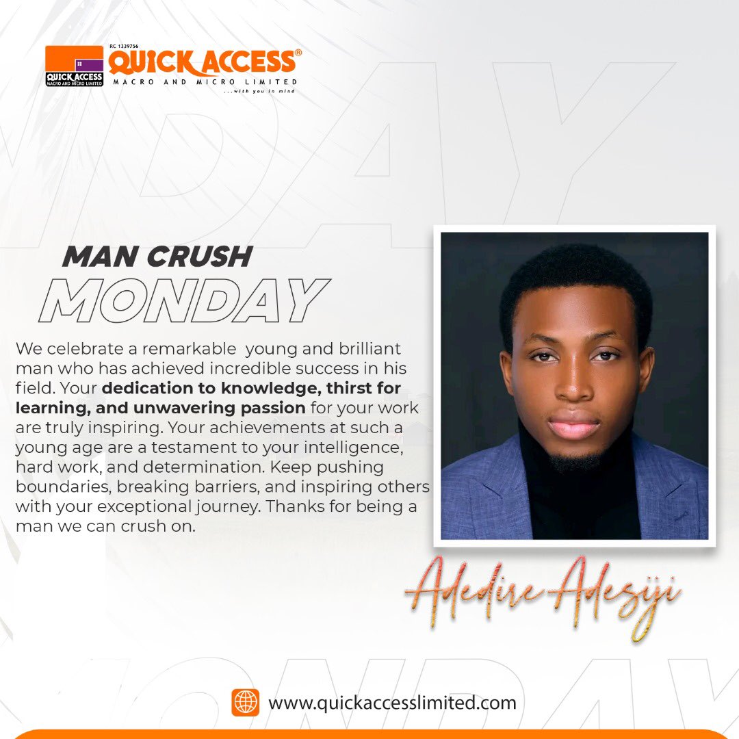 quickaccess_ltd's tweet photo. To our Man Crush Monday @AdedireDaniel , a brilliant man who fearlessly pursues his dreams and builds his empire, you are an inspiration. Your strength and determination are inspiring. Thanks for being a man we can crush on
#mcm
#quickacess
#landbanking
#realestate https://t.co/6ZbwdYCe7W