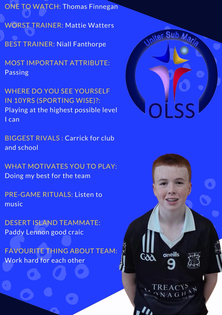 OLSSBlayney's tweet photo. First up on this years "Meet our GAA Captains" series is our Boys U-14 Joint Captain Cormac Kelly from @MitchellsGAA_ We are very grateful to our local clubs for all their hard work developing such talented players @monaghangaa #OLSSGAA #MeetOurCaptain https://t.co/rPw3Xa1cTy