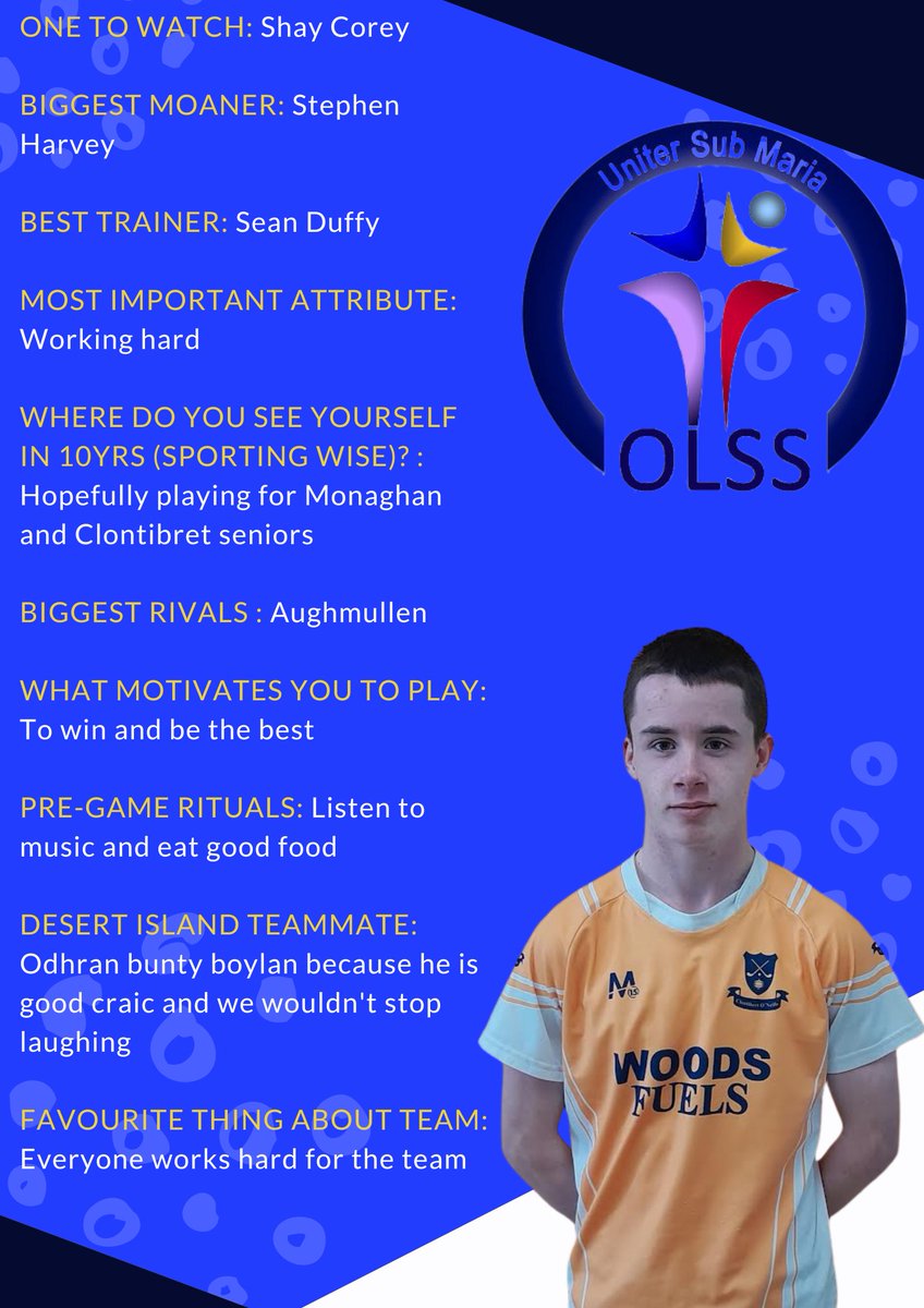OLSSBlayney's tweet photo. First up on this years "Meet our GAA Captains" series is our Boys U-14 Joint Captain Niall Fanthorpe from @clontibretclg. We are very grateful to our local clubs for all their hard work developing such talented players
@monaghangaa
#OLSSGAA #MeetOurCaptain https://t.co/5cpUNMQcHt