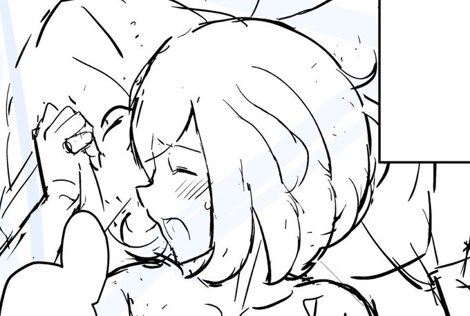 ミヅキちゃん漫画、つづきの1ページ目(7P目)の途中まで。ここに限らず、キャラが仰向けに寝ているシーン多いから、髪の乱れ方であれこれ右往左往しているところ。 