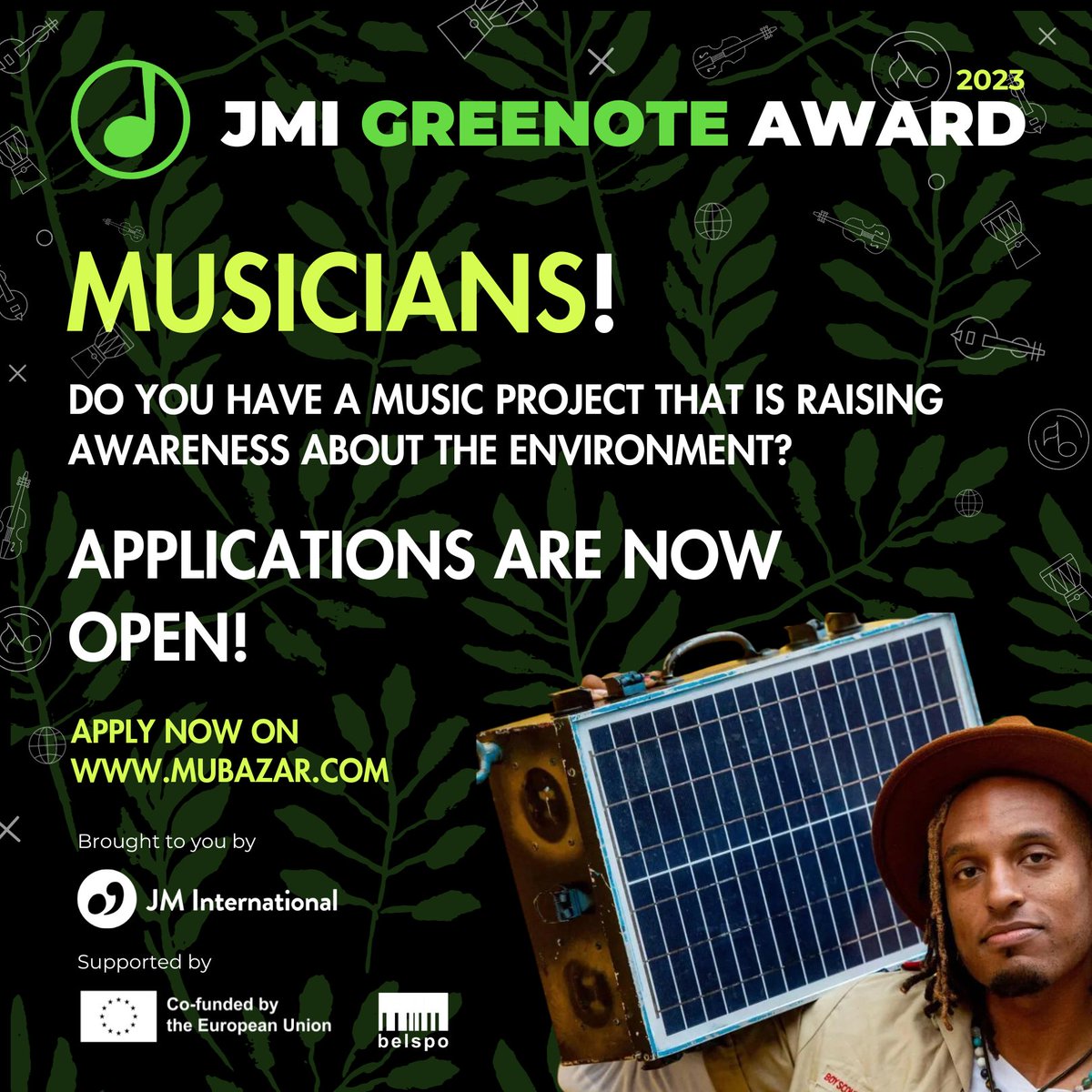 The JMI Greenote Award is back, celebrating musicians under 30 who use the power of music to raise environmental consciousness! 🌍🎶 👉 Apply here: mubazar.com/en/opportunity… And stand a chance to win €1,000! 🏆 #jmigreenote #powerofmusic #musicforchange