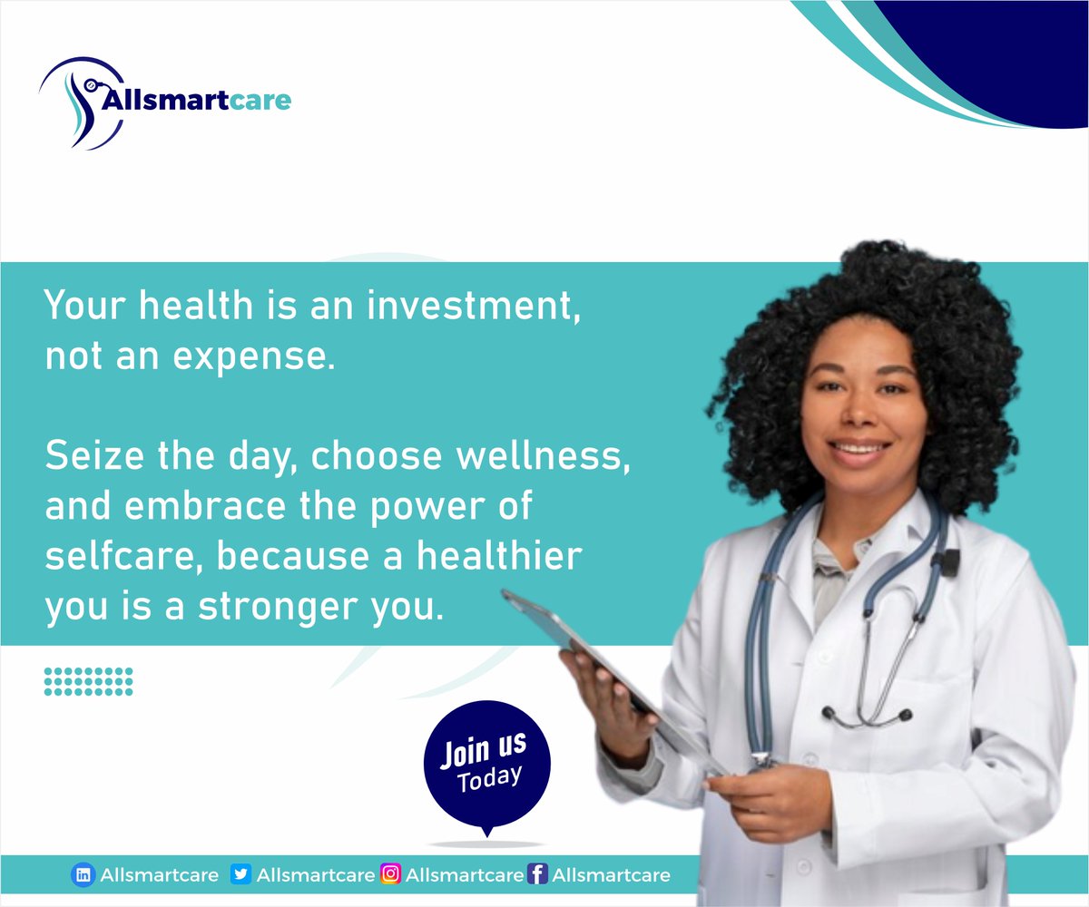 Seize the day, choose wellness, and embrace the power of self-care, by prioritizing health screening to know more about your health. Visit us today @ allsmartcare.com to book an appointment.

#Allsmartcare#ChooseWellness#PrioritizeYourHealth#RoutineCheckUps#KnowYourHealth#