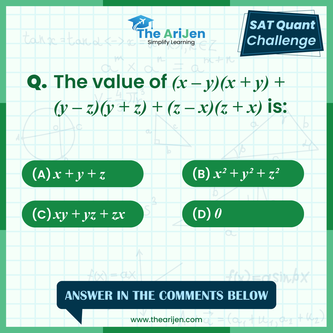 the_arijen's tweet photo. Ready for a math puzzle? Give this question a shot!
#TheArijen #satexam #sats #mathteacher #reasoning #algebra #calculus #satprep #studyinusa #satexam #collegeboard #sattest #satmath #metropolsat #satpreparation #testprep #mathematics #collegeboard https://t.co/I3LnBVelo7