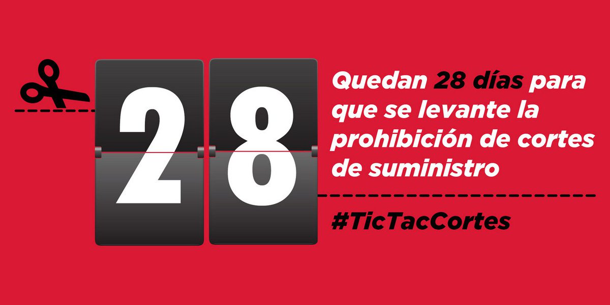 APE_Cat's tweet photo. 🚨 Si no lo evitamos, el 31 de diciembre se levantará la prohibición de cortes de suministro en los hogares vulnerables.

⌛️ ¡Atención, @desdelamoncloa @mitecogob, tenéis sólo 28 días para evitar que empiece una ola de cortes sin precedentes! #TicTacCortes https://t.co/yAekLwD4uI