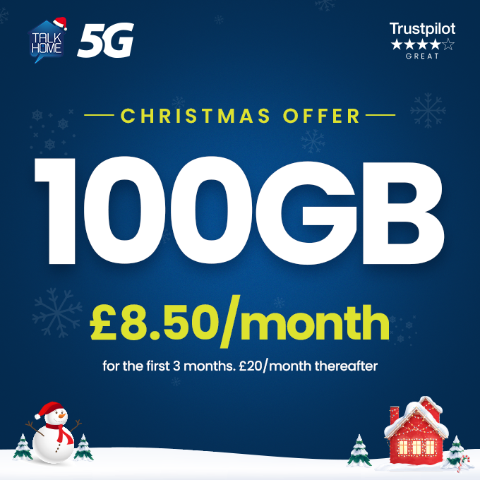 TalkHomeUK's tweet photo. 100GB ultra-fast 5G data
🎁 £8.50/month for the first 3 months
💷 £20/month thereafter

#TalkHome #Christmas #SIMonly #5G https://t.co/77z0SKijTM