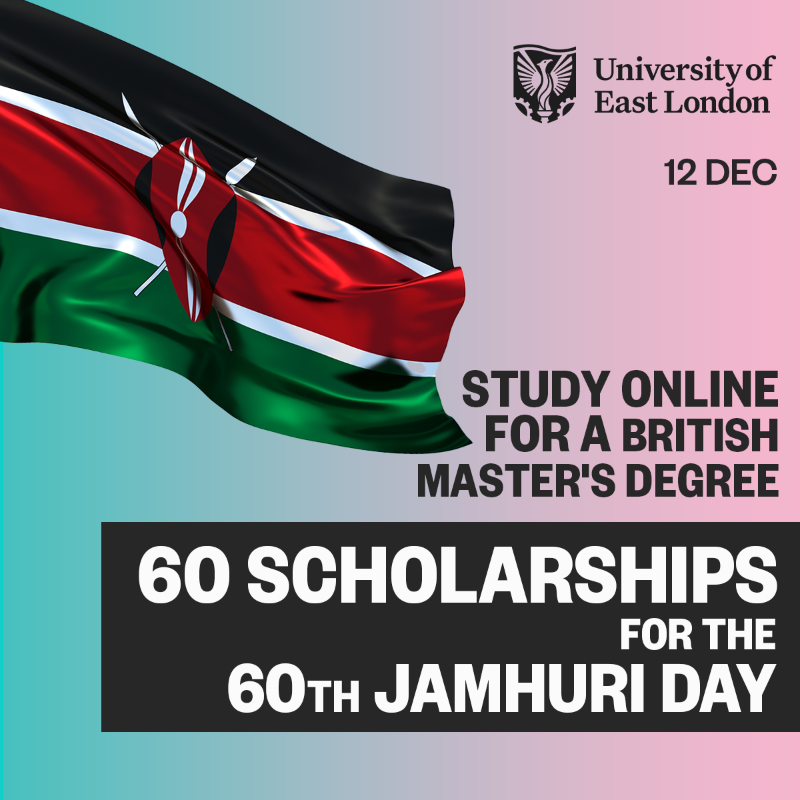 UNICAForg's tweet photo. UEL is celebrating Kenya's 60th Jamhuri Day with 60 generous Unicaf scholarships! Study online for a British degree!