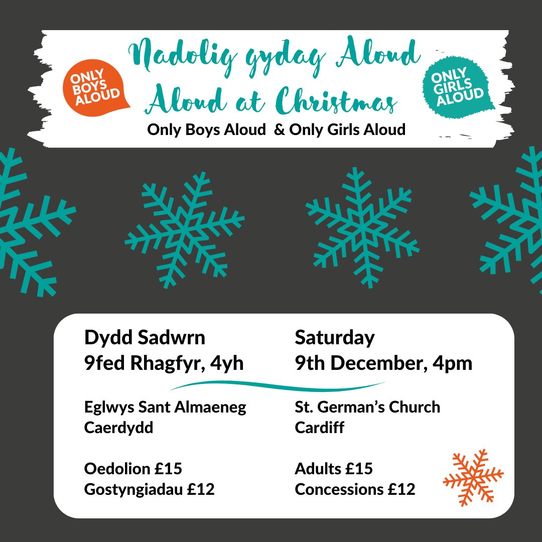 Tickets available! 🎟️

Join our #OnlyBoysAloud and #OnlyGirlsAloud choirs for a festive concert this Saturday! 🎄

Ymunwch gydag Only Boys Aloud ac Only Girls Aloud De Cymru ar gyfer eu perfformiad Nadolig yn Eglwys St German's Caerdydd 🎶

👉ticketsource.co.uk/onlyboysaloud/…
