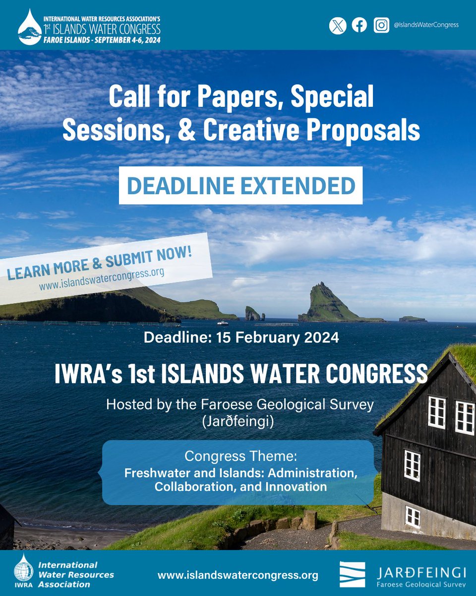 iwra_water's tweet photo. 📢Exciting update! Deadline for IWRA's 1st Islands Water Congress proposals extended to Feb 15, 2024.

Share your research globally &amp; shape freshwater conversations in Islands. 🏝 

ℹ️ https://t.co/aIfNK3ufXN 

#IWRAIslandsWC https://t.co/aioff1kLBm