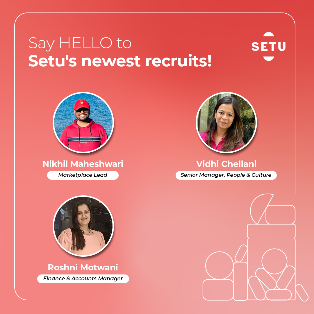 👏 Excited to welcome Setu's newest rockstars:

👋 Nikhil Maheshwari, Marketplace maestro—brace for innovation!

💼 Roshni Motwani, financial expert—guiding our accounts!

🌈 Vidhi Chellani, People &amp; Culture guru—let the magic begin!

Warm Setu welcome! 🎉✨ #SetuNewbies