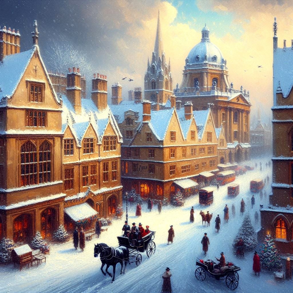 An Oxford-like city Winter pic 🙂
🎅☃️🎄🦌🐧🌨❄️🎊🎉🥳🎨
#AI #AIArtCommuity #AIArtGallery #AIArt #AIArtwork #AIArtist #Christmas #Winter #Snow #Colleges #College #Spires #ChristmasTree #HorseAndCarriage