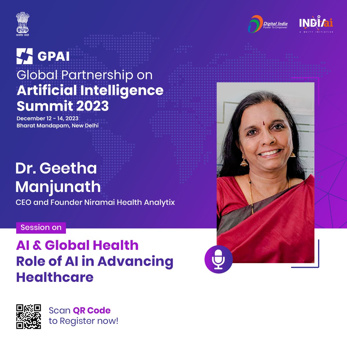 📢 Listen to Dr. Geetha Manjunath, Founder, CEO and Founder of NIRAMAI Health Analytix, speak about how AI-based healthcare solutions improve patient outcomes at the Session on AI &amp; Global Health – Role of AI in Advancing Healthcare at #GPAISummit2023.   

Register now at