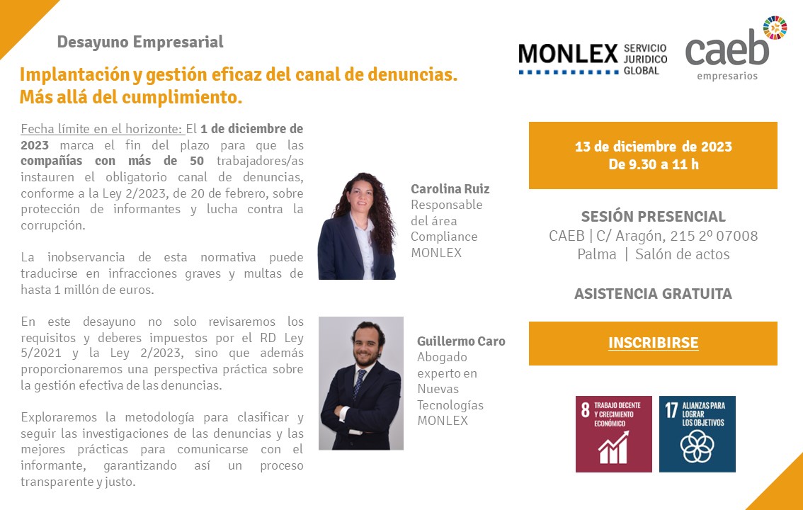 ❗Desde el 1 de diciembre de 2023 las empresas con 50 o + personas trabajadoras deben tener implementado el obligatorio #CanaldeDenuncias, conforme a la Ley 2/2023.
❗Esta obligación afecta también a las #Asociaciones Empresariales que reciben o gestionan fondos públicos, sea